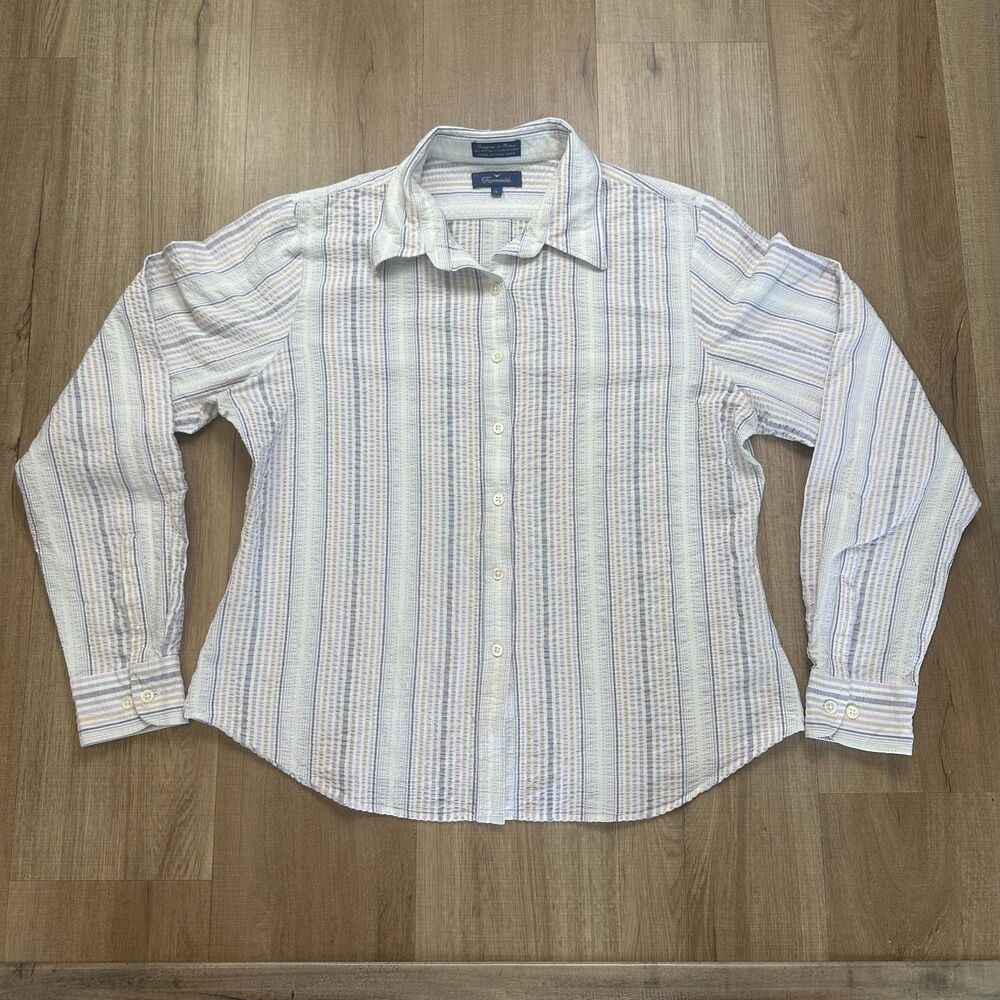 Façonnable Womens L Large Striped Button-Down 99% Cotton 1% Lycra